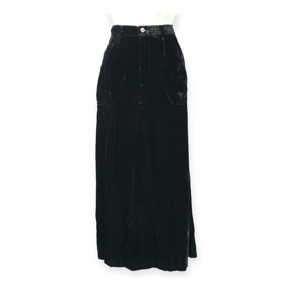 J. Jill Dresses & Skirts - J. Jill Black Crushed Velvet Maxi Skirt Petite 4P Elastic Waist Pockets